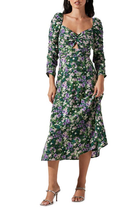 Green Long Sleeve Midi Shirt Dress | Miss Floral | SilkFred US