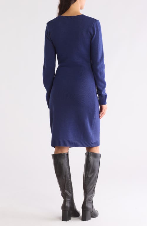 Connected Apparel Long Sleeve Sweater Dress In Deep Cobalt