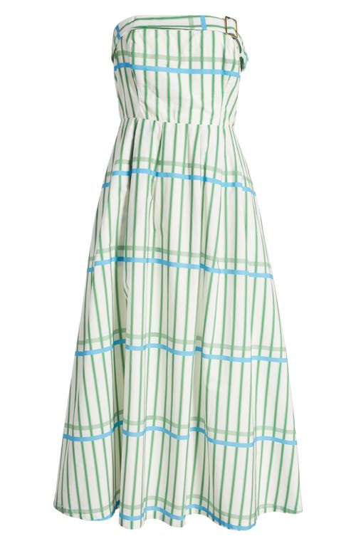 Marseille Stripe Strapless Fit & Flare Dress in Ocean Green Stripe