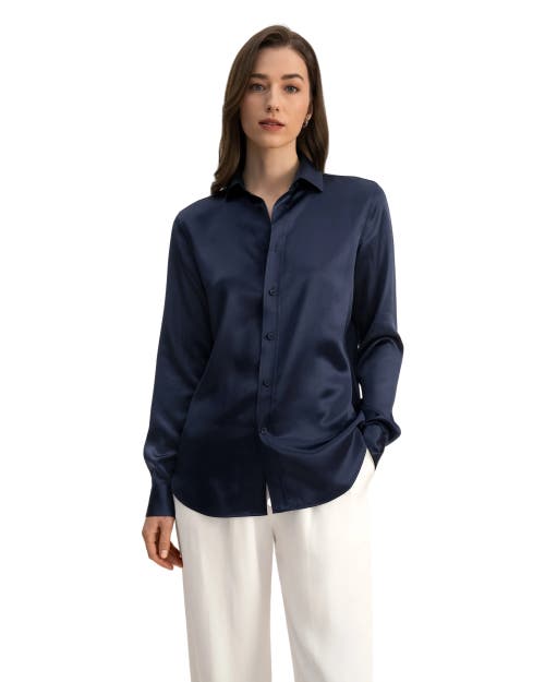 Lilysilk Tailored Button Down Silk Shirt In Navy Blue