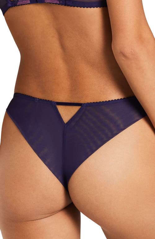 Shop Etam Exaltee Embroidered Tulle Tanga In Blueberry