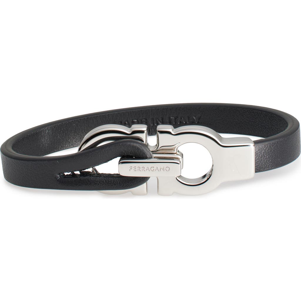Ferragamo Gancini Bracelet In Nero/ Palllucido