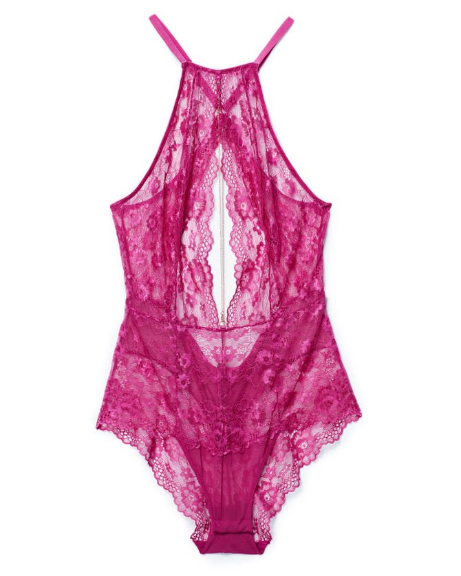 Shop Adore Me Renetta Lace Bodysuit Lingerie In Dark Pink