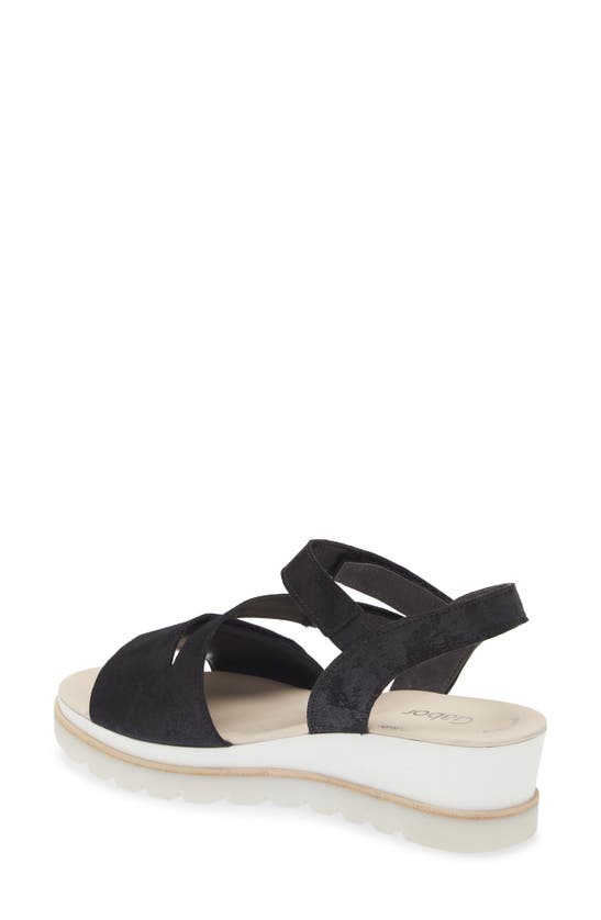 Gabor Asymmetric Wedge Strappy Sandal In Black