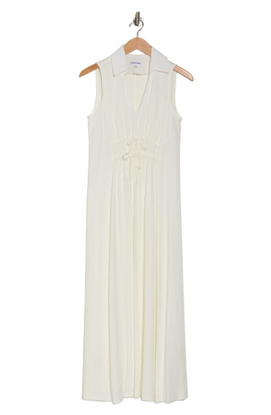 Calvin Klein Sleeveless Tie Waist Gauze Midi Dress In White