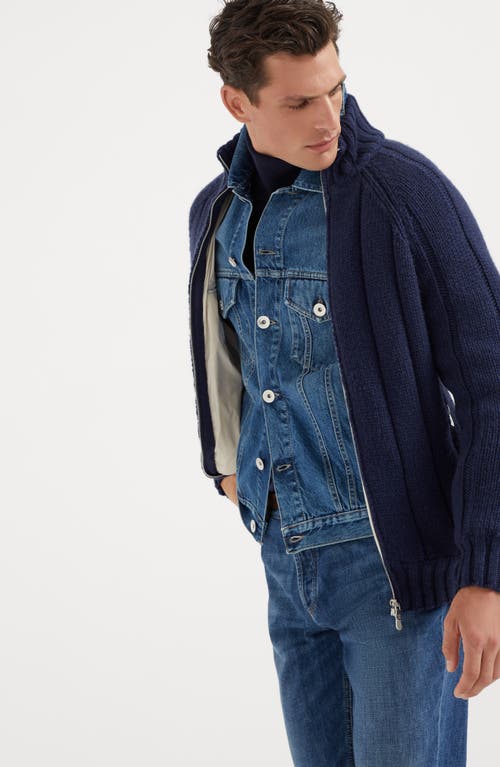 Shop Brunello Cucinelli Knit Jacket With Padding In Indigo