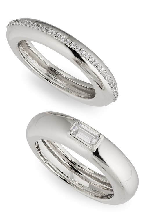 Entwine Set of 2 Cubic Zirconia Stacking Rings in Rhodium