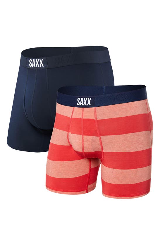 Saxx Ultra Super Soft 2-pack Relaxed Fit Boxer Briefs In Red Ombre Rugby/ Navy