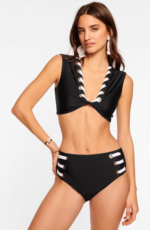 Shop Ramy Brook Dorothea Twisted Lace-up Bikini Top In Black W/white Lacing