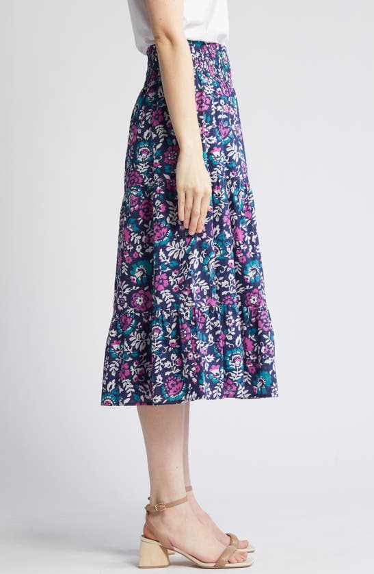 Shop Rails Edina Floral Tiered Cotton Midi Skirt In Woodblock Floral