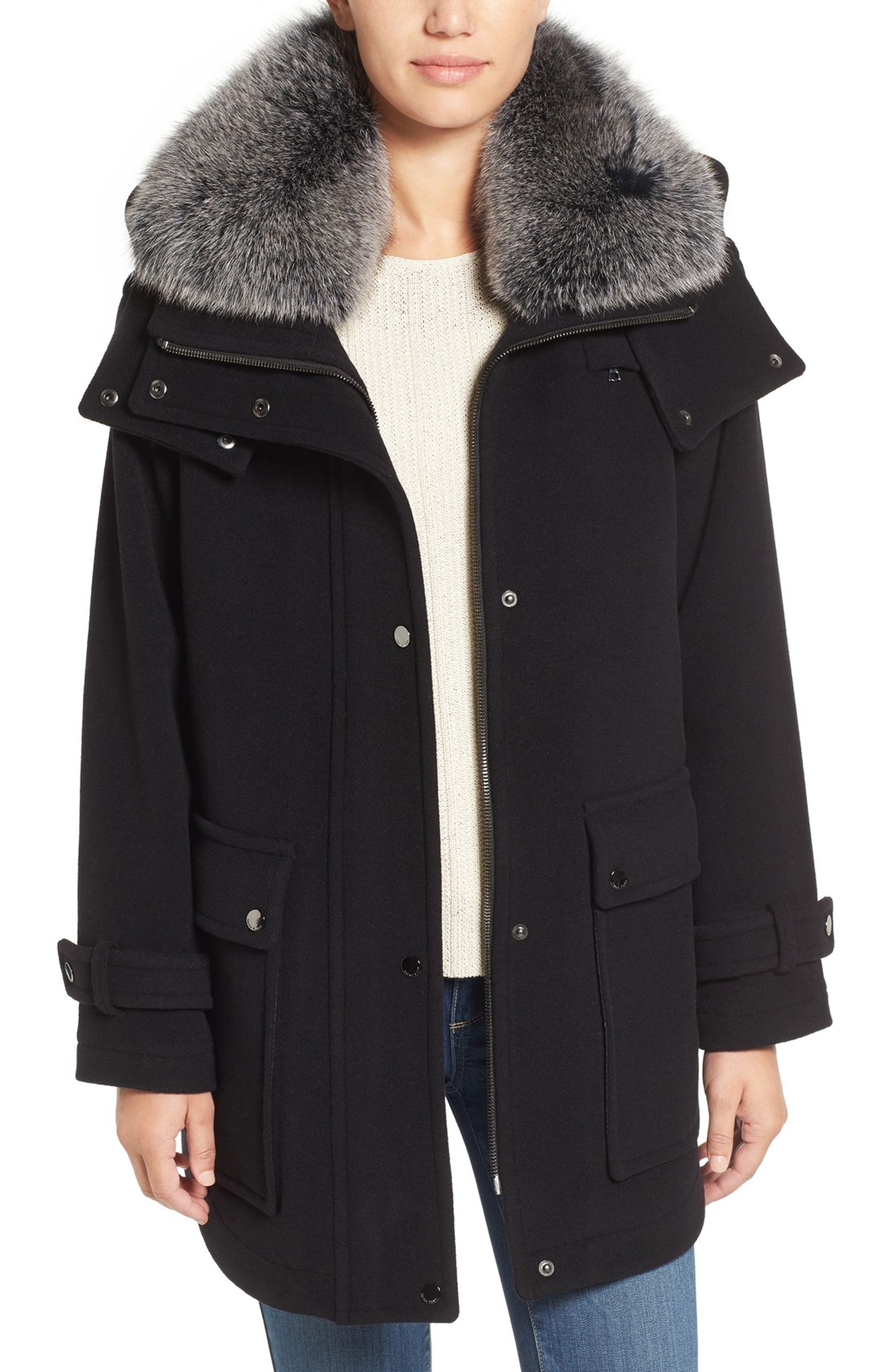 Trina Turk 'Peyton' Genuine Fox Fur Trim Wool Blend Duffle Coat | Nordstrom