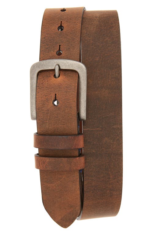 Distressed Waxed Harness Leather Belt in Brown