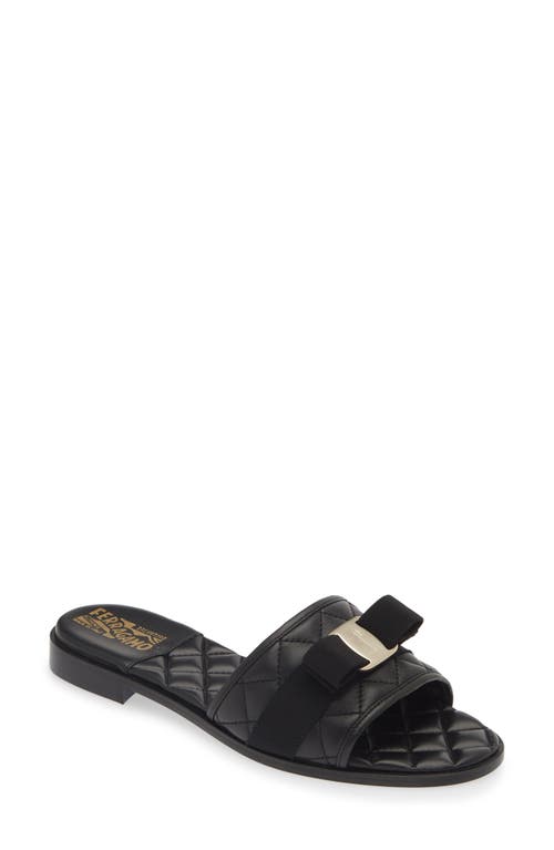 Shop Ferragamo Vara Bow Quilted Slide Sandal In Nero