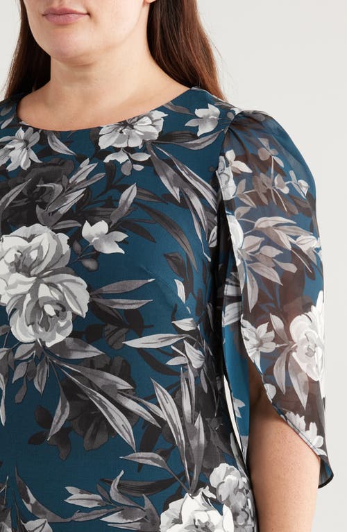 Shop Connected Apparel Floral Flutter Sleeve Sheath Dress In Dark Mallard