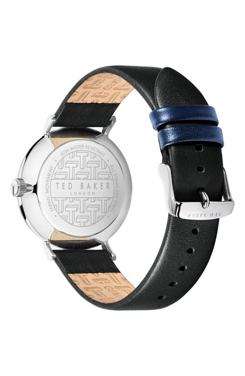 Shop Ted Baker London Phylipa Gents Leather Strap Watch, 41mm In Silver/white/black