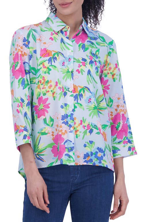 Foxcroft Kelly Floral Button-Up Shirt Blue Multi at Nordstrom