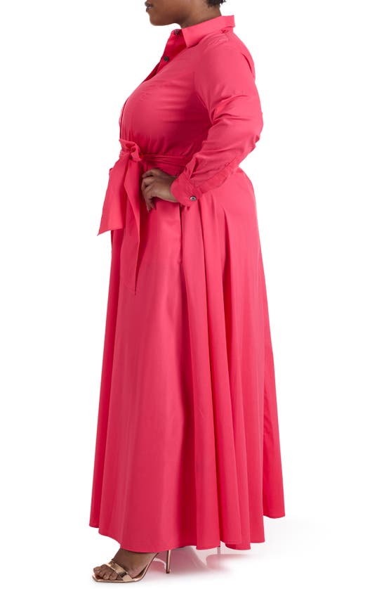 Shop Pari Passu Long Sleeve Maxi Poplin Shirtdress In Watermelon