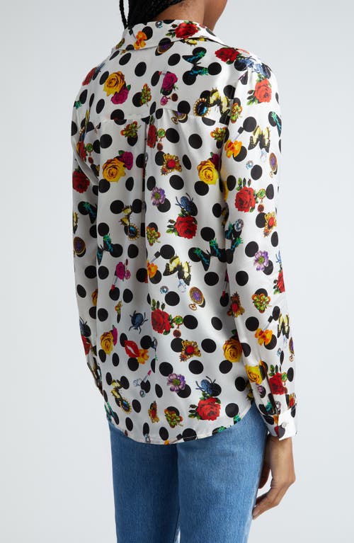 Shop L Agence L'agence Tyler Floral Polka Dot Silk Button-up Shirt In White Multi Crystal Dot