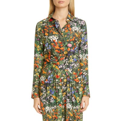 Stella Mccartney Willow Floral Print Silk Shirt, US - Blue