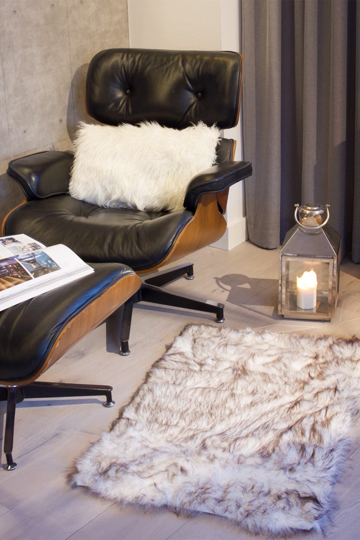 Luxe Faux Fur Hudson Rectangular Rug In Brown