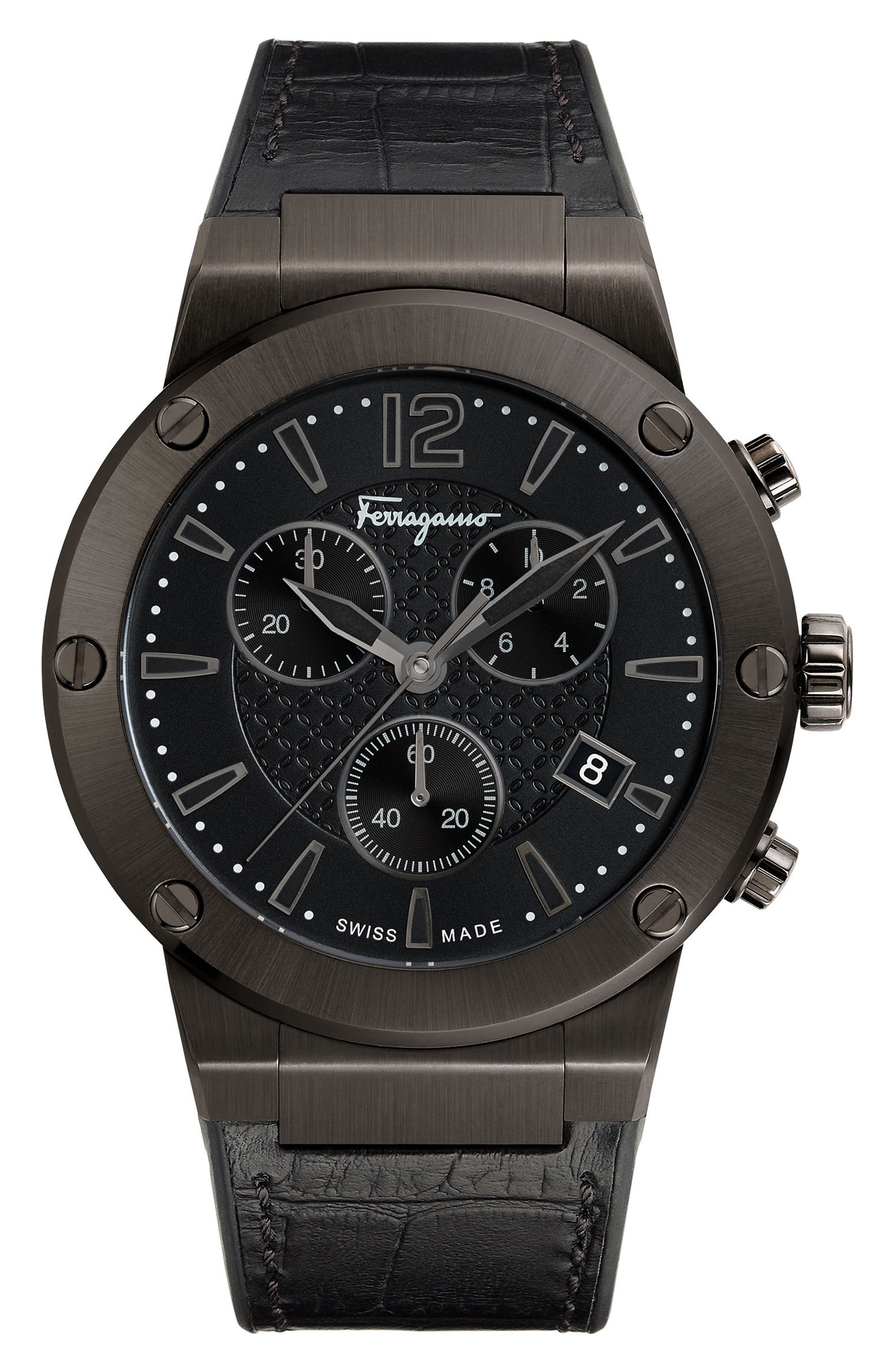 Salvatore Ferragamo F80 Chronograph Leather Strap Watch, 44mm Nordstrom