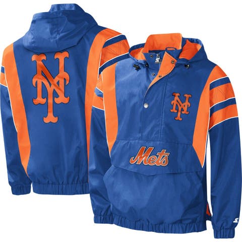 Men's Starter White/Royal New York Giants Thursday Night Lights Half-Zip Hoodie  Jacket