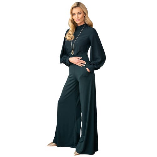 Hotsquash London Clothing Blouson Sleeve Wide Leg Jumpsuit In Bottle Green