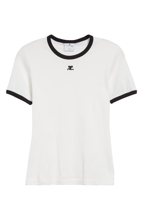 Shop Courrèges Contrast Trim Logo T-shirt In Heritage White/black