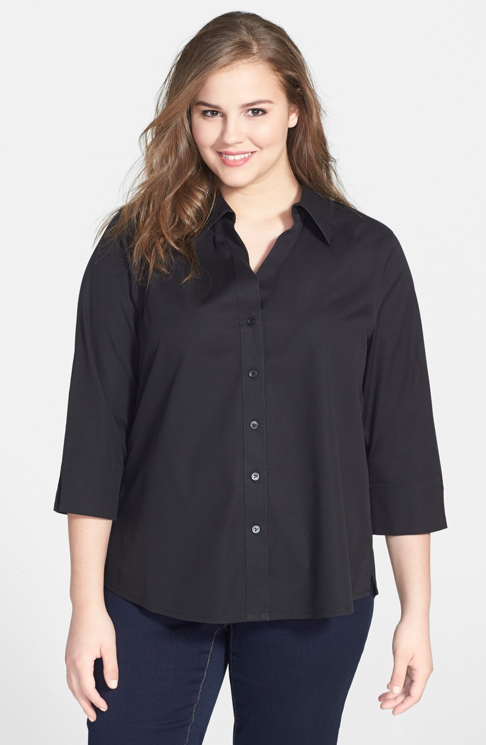 Foxcroft Shaped Johnny Collar Shirt (Plus Size) | Nordstrom