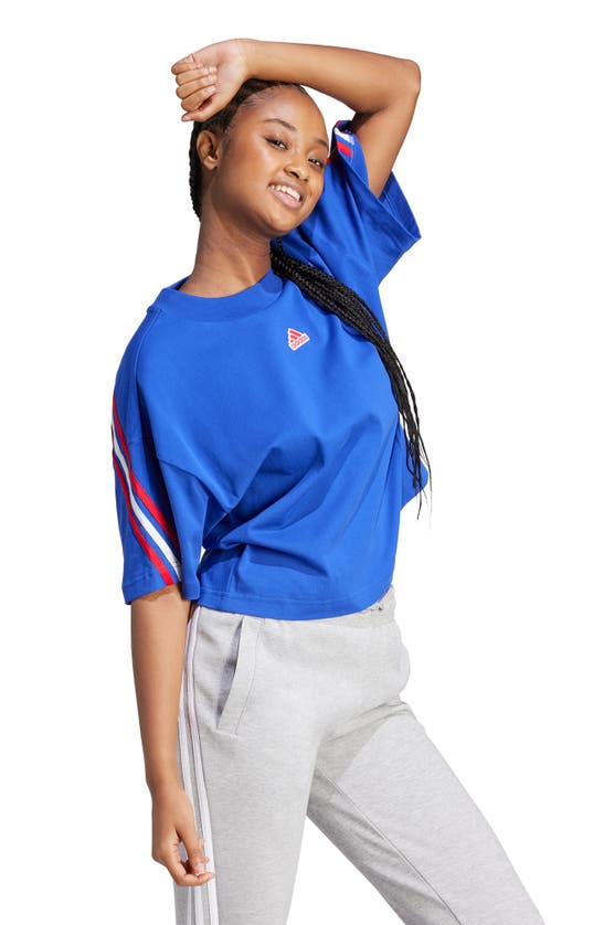 Shop Adidas Originals 3-stripes Cotton T-shirt In Semi Lucid Blue