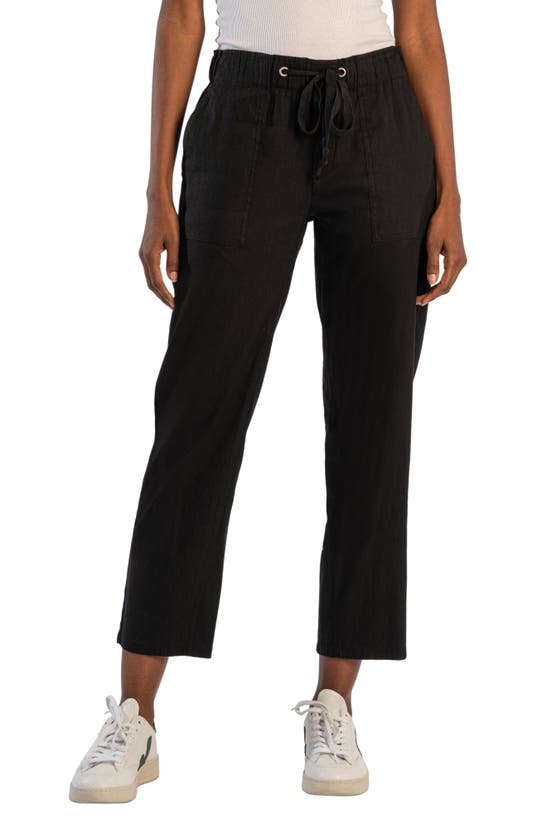 Shop Kut From The Kloth Rosalie Linen Blend Drawstring Ankle Pants In Black