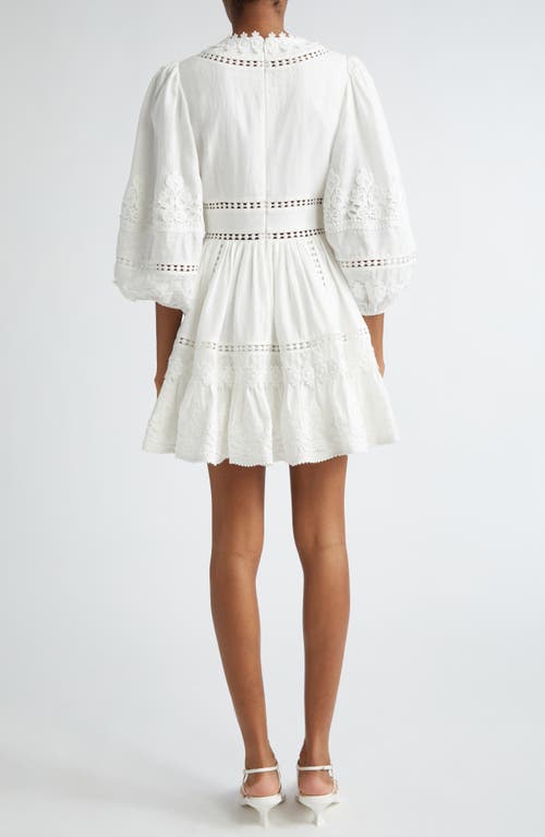 Shop Zimmermann Pop Lace Trim Linen Minidress In Ivory