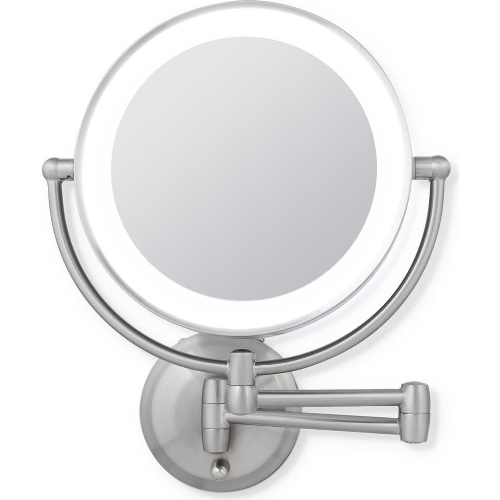 Zadro Lighted Wall Mounted Makeup Mirror With 5x/1x Magnification & Extendable Arm In Satin Nickel
