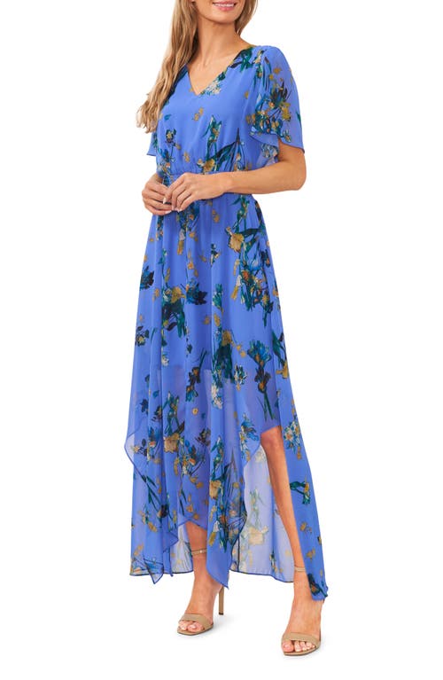 Cece Floral Handkerchief Hem Dress In Blue