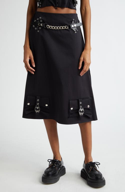Inverted Detail Cotton Skirt in Black