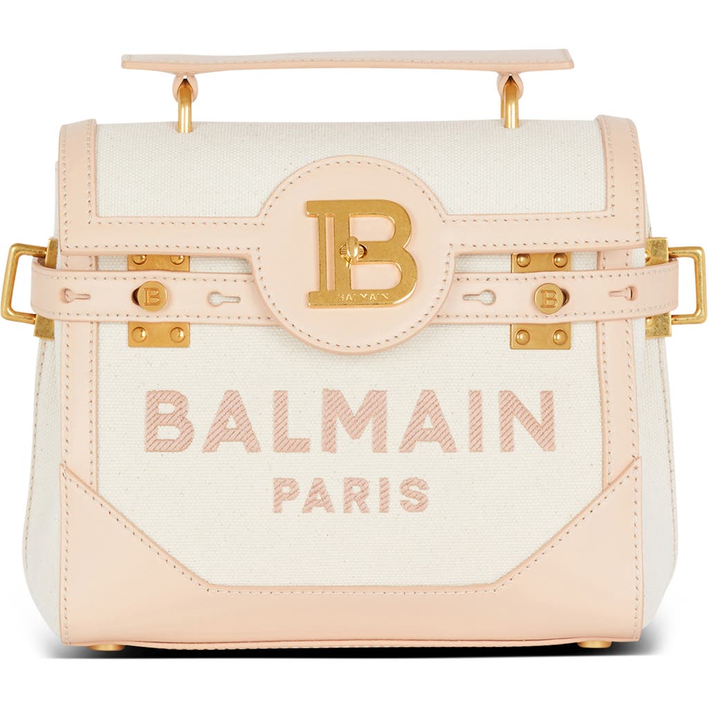 Balmain B-buzz 23 Leather Top Handle Bag In Neutral
