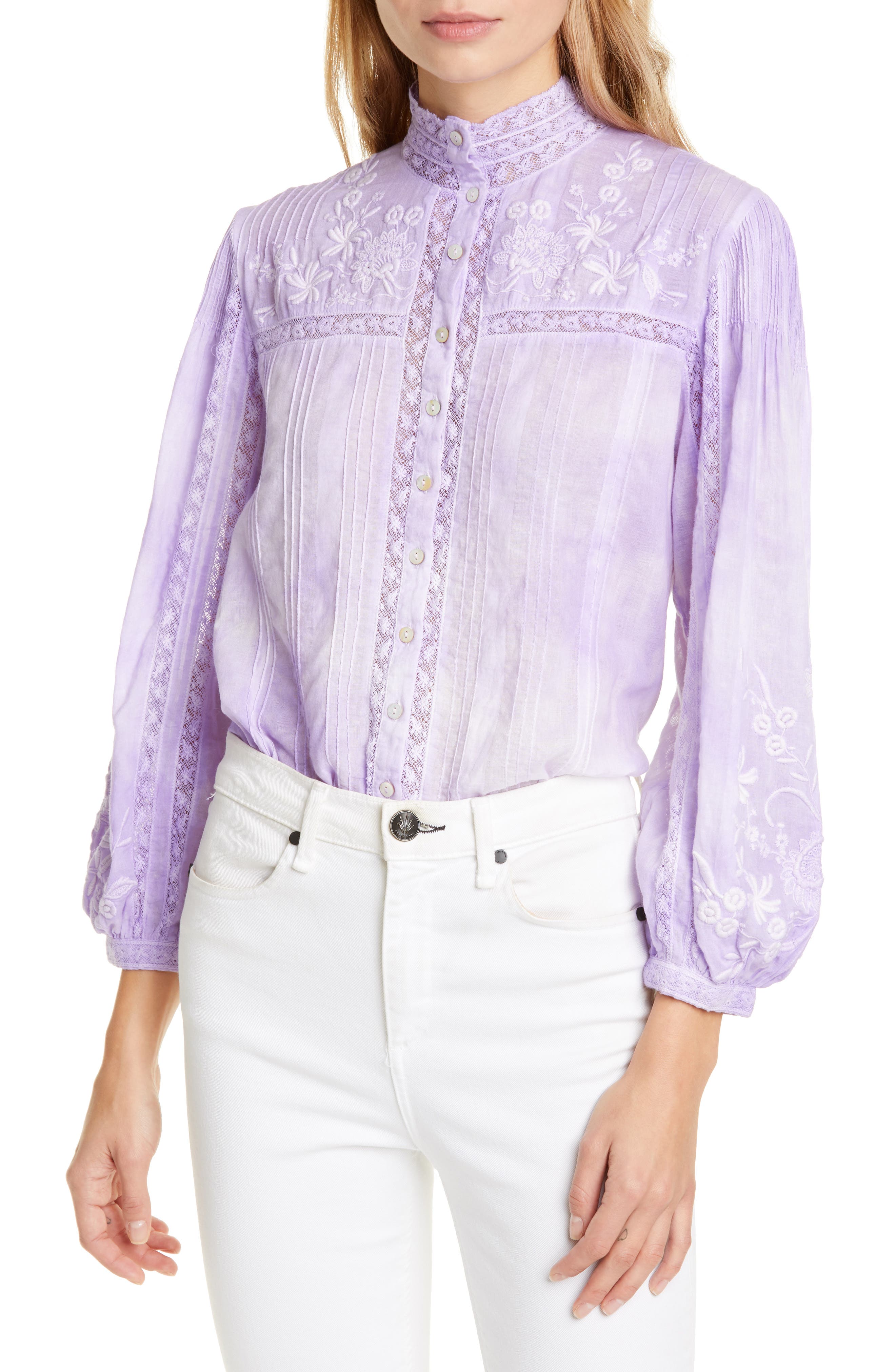 LoveShackFancy Ronda Lace Inset Cotton Blouse | Nordstrom