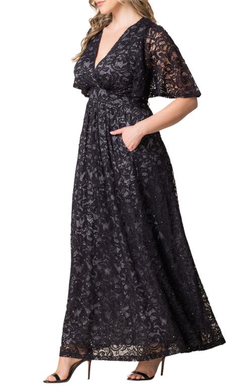 Kiyonna Luminous Sequin Lace A-line Gown In Storm Grey