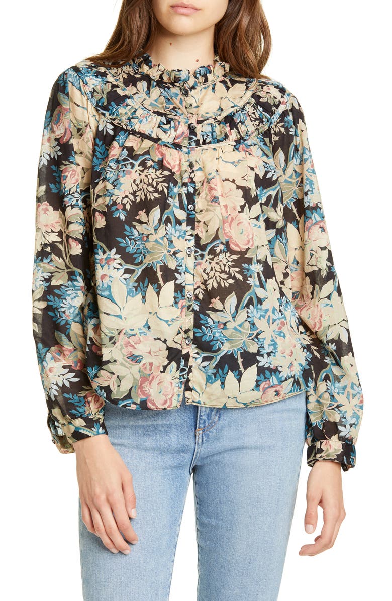 Fleur Foret Ruffle Blouse, Main, color, BLACK COMBO
