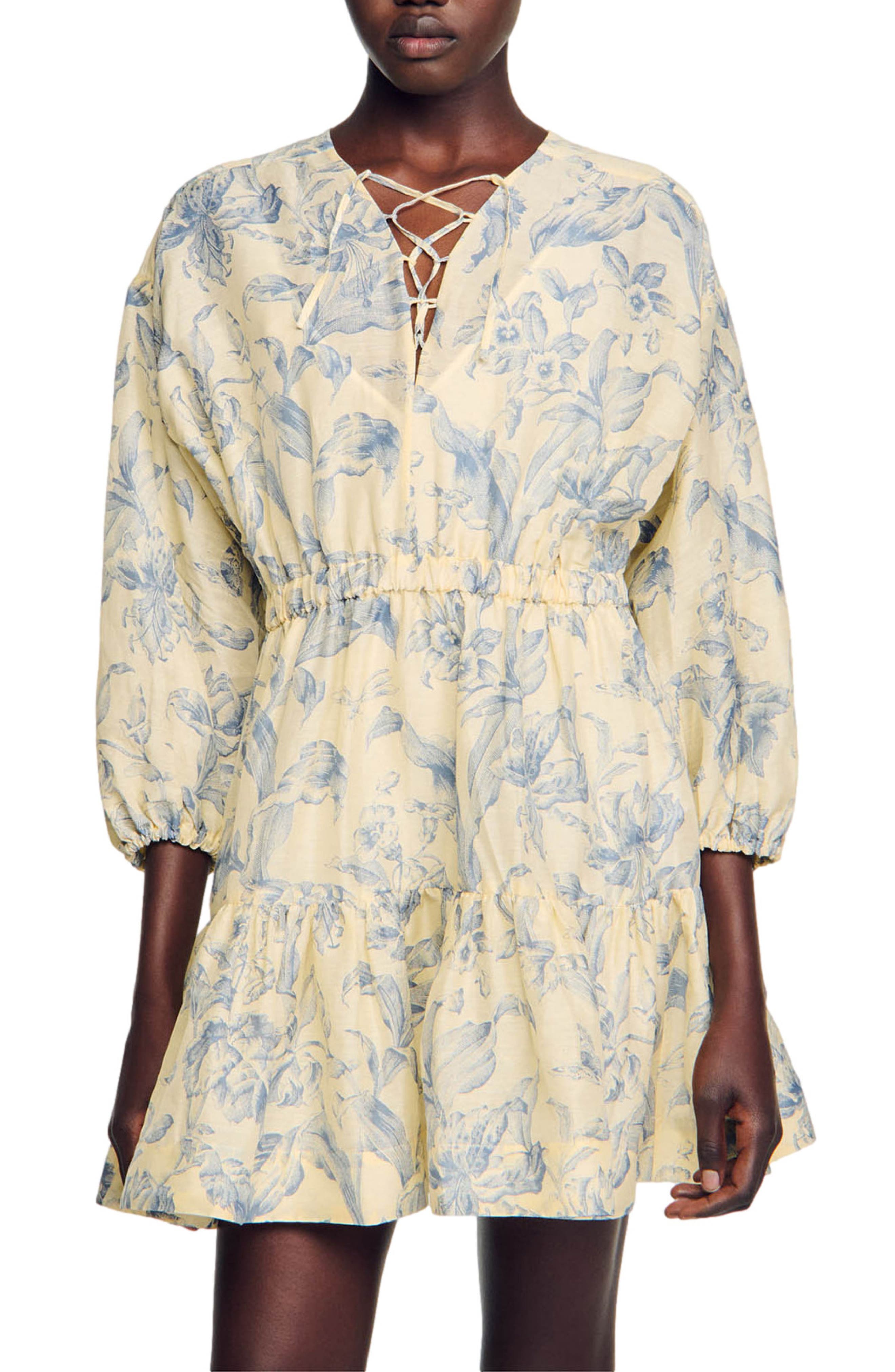 sandro ritta contrast-panel floral-lace dress WL083 main image 0