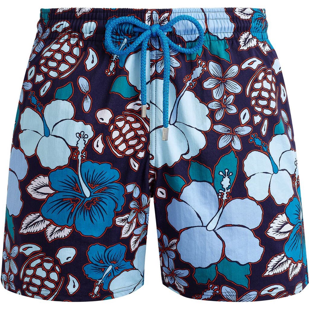 Vilebrequin Moorea Tropical Turtles Stretch Swim Trunks In Minuit