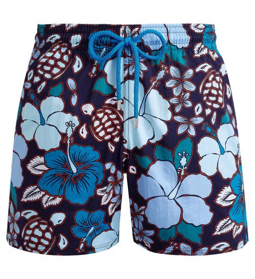 Shop Vilebrequin Tropical Turtles Stretch Swim Trunks In Minuit