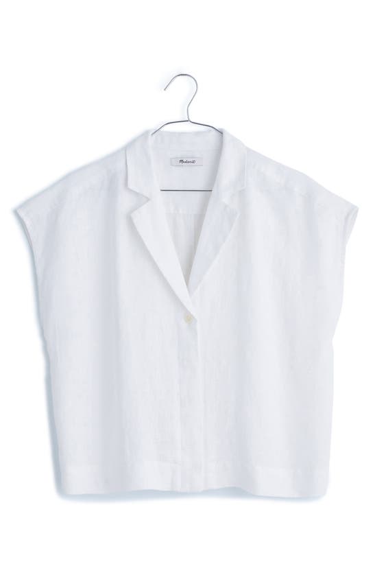 Shop Madewell Boxy Cap Sleeve Linen Button-up Shirt In Eyelet White