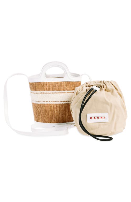 Shop Marni Mini Tropicalia Faux Raffia Bucket Bag In Ecru