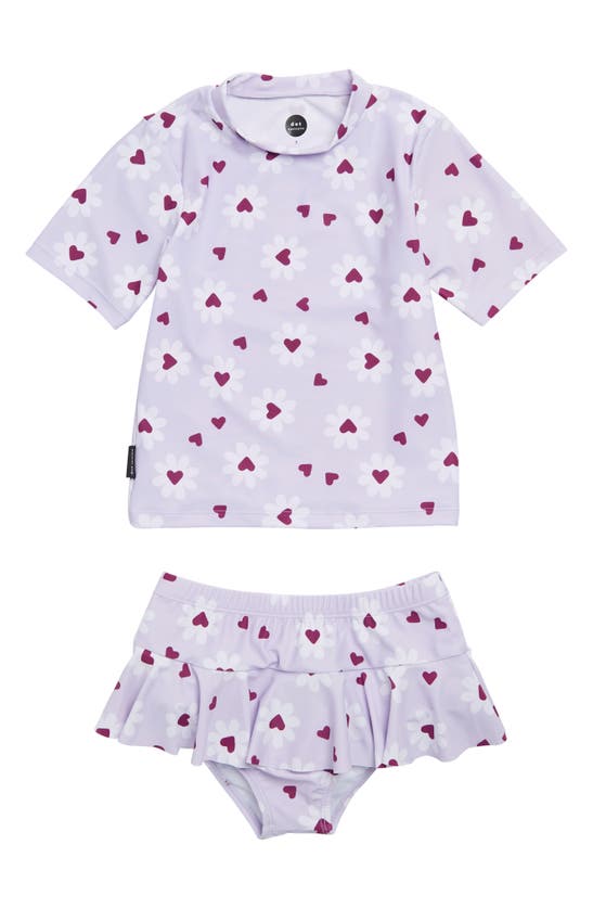 Dot Australia Kids' Daisy Heart Two-piece Rashguard Swimsuit In Lilac