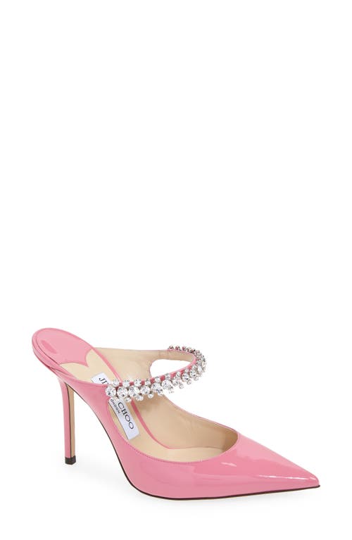 Jimmy Choo Bing Crystal Embellished Pointed Toe Patent Mule in Candy Pink
