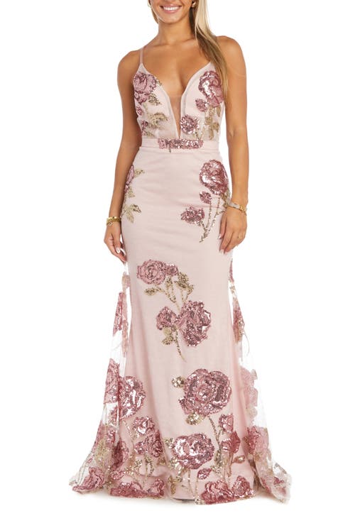 Floral Sequin Gown