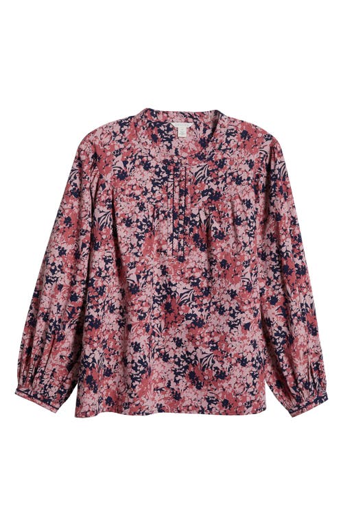 Shop Caslonr Caslon(r) Floral Cotton Split Neck Top In Navy- Pink Shadow Floral