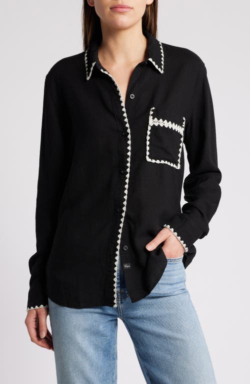 Shop Rails Charli Embroidered Edge Button-up Shirt In Black Blanket Stitch