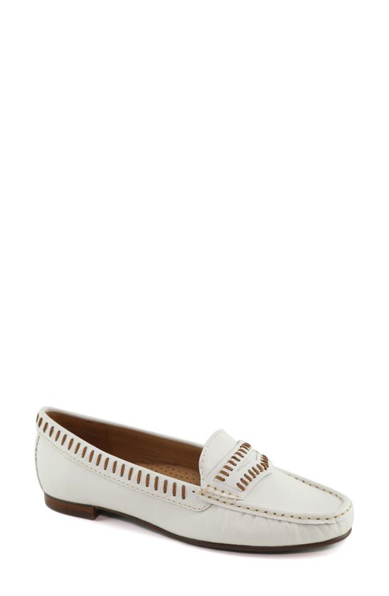 Driver Club Usa Maple Ave Penny Loafer In White Nappa/ Contrast Stitch